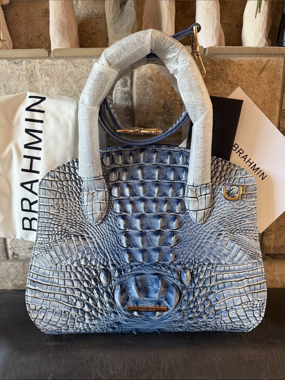 Brahmin Rosetta Croc-Embossed Leather Satchel